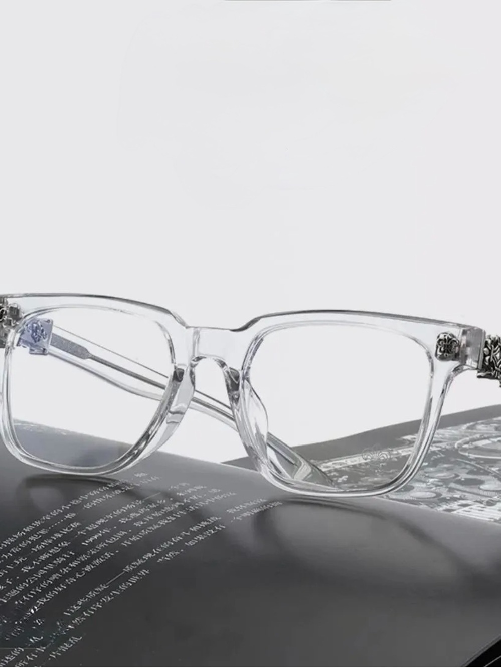 Clear Transparent Chrome Heart Glasses